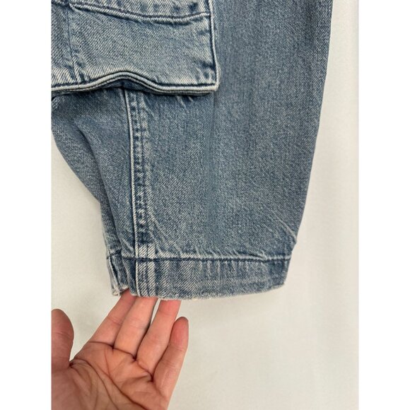 Zara Med Blue 100% Cotton Denim Cargo Wide Leg Button Jogger Cuff Jeans Size 10 - Picture 10 of 17